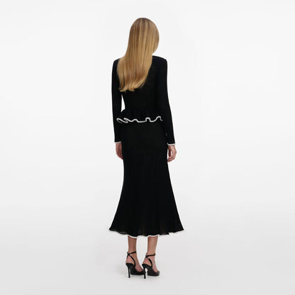 SP Black Lace Insert Peplum Knit Midi Dress