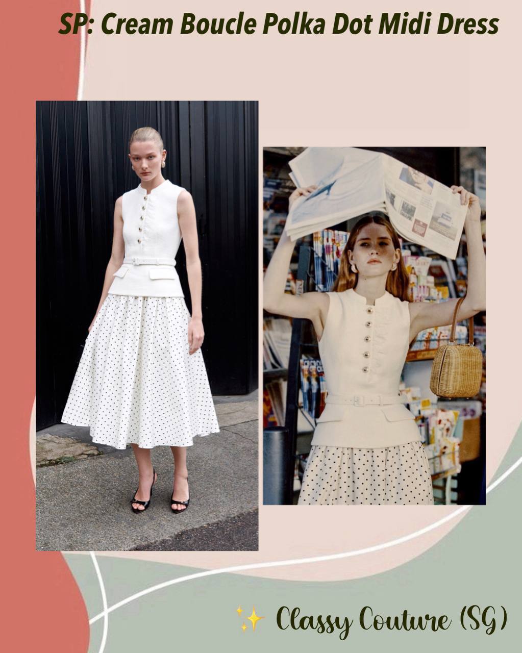 SP Cream Boucle Polka Dot Midi Dress