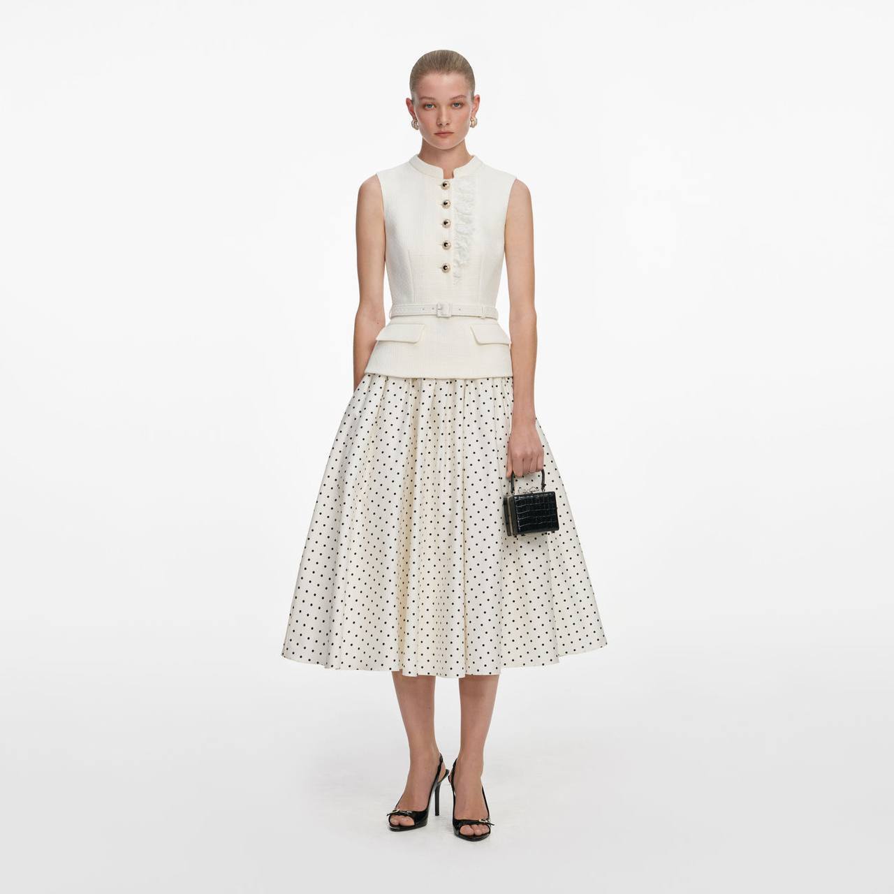 SP Cream Boucle Polka Dot Midi Dress