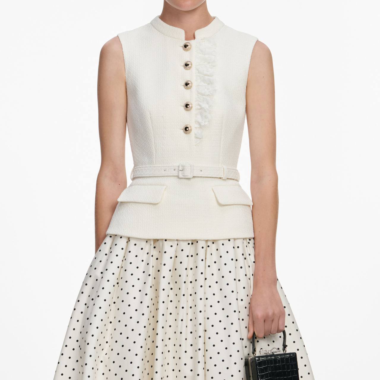 SP Cream Boucle Polka Dot Midi Dress