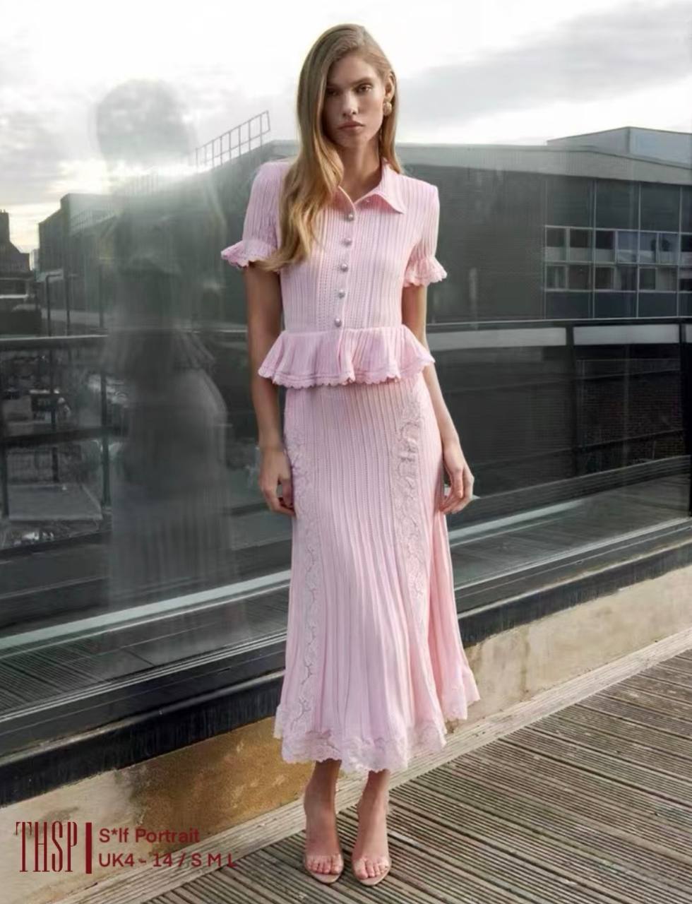 SP Pink Peplum Viscose Blend Knit Midi Dress