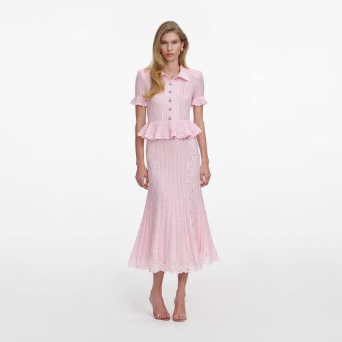 SP Pink Peplum Viscose Blend Knit Midi Dress