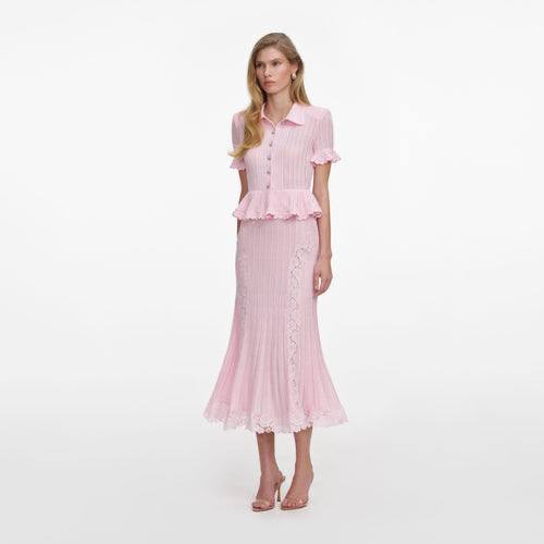 SP Pink Peplum Viscose Blend Knit Midi Dress