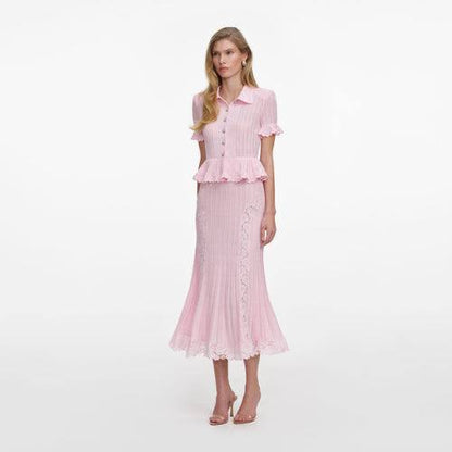 SP Pink Peplum Viscose Blend Knit Midi Dress
