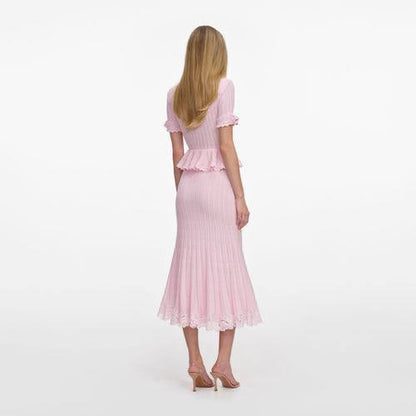SP Pink Peplum Viscose Blend Knit Midi Dress