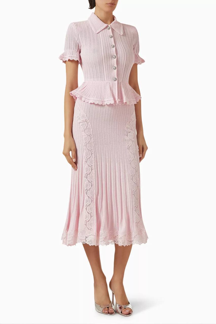 SP Pink Peplum Viscose Blend Knit Midi Dress
