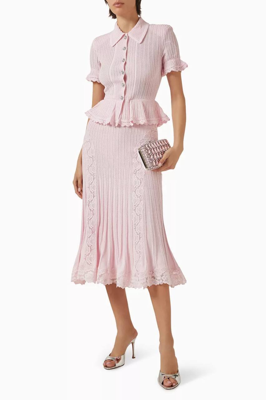 SP Pink Peplum Viscose Blend Knit Midi Dress