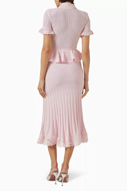 SP Pink Peplum Viscose Blend Knit Midi Dress