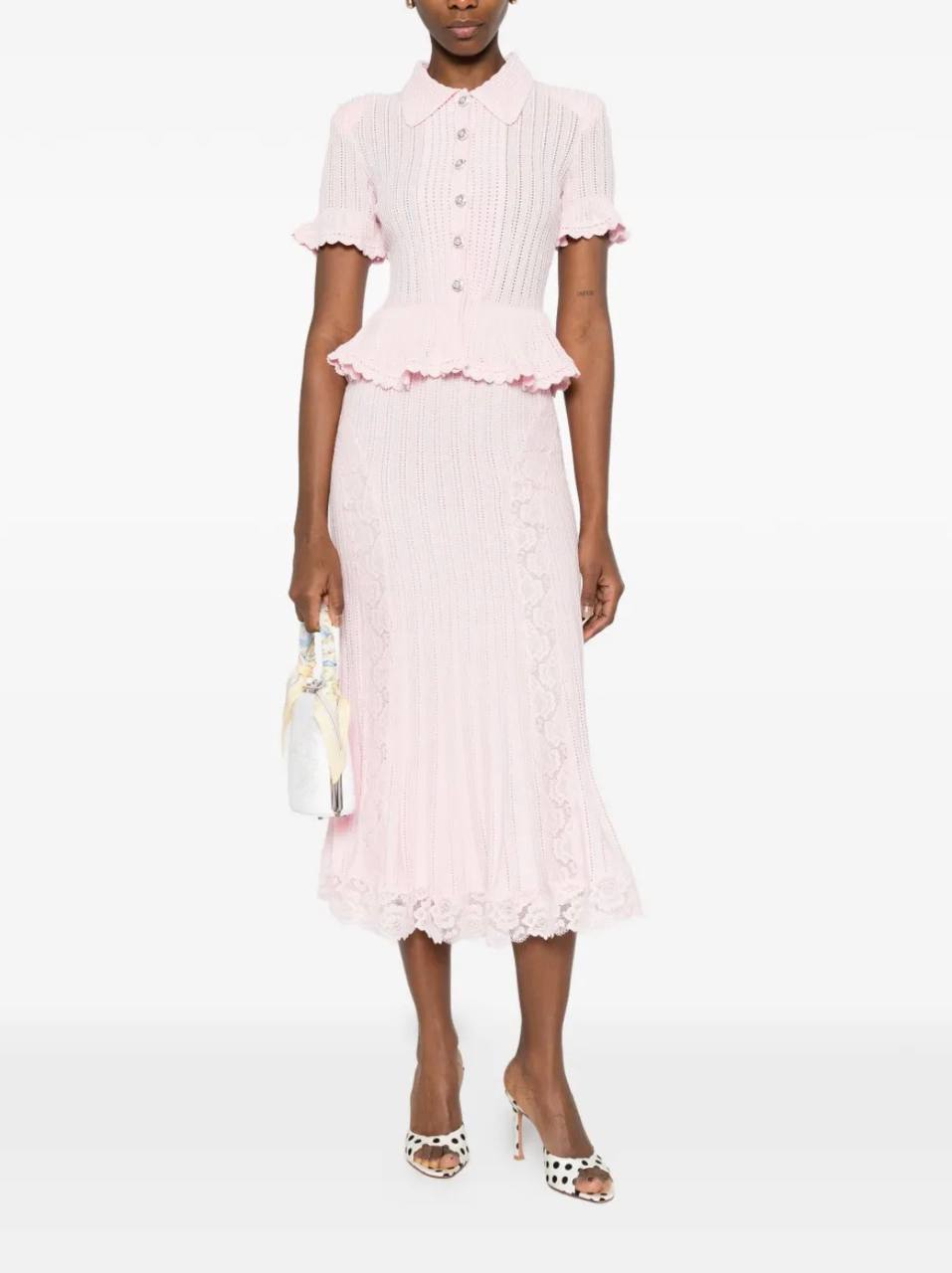 SP Pink Peplum Viscose Blend Knit Midi Dress