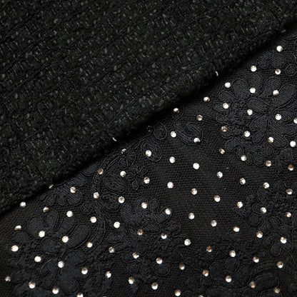 SP Black Boucle Rhinestone Lace Maxi Dress