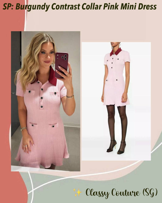 SP Burgundy Contrast Collar Pink Knit Mini Dress