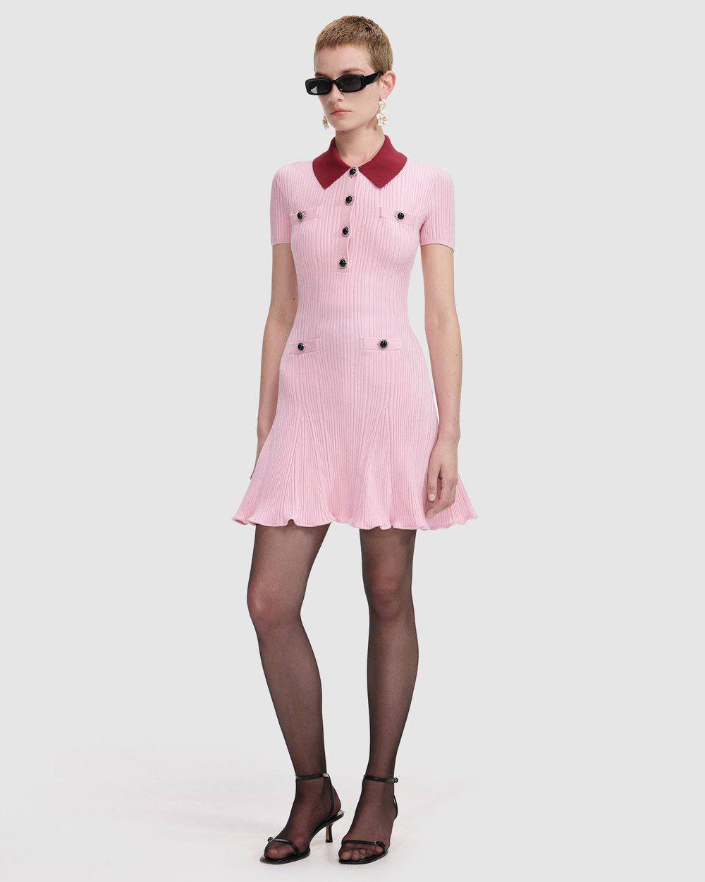 SP Burgundy Contrast Collar Pink Knit Mini Dress
