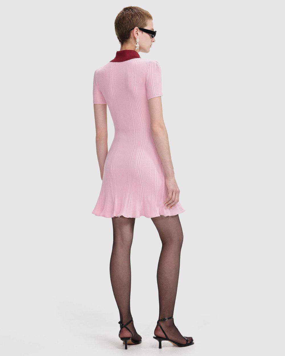 SP Burgundy Contrast Collar Pink Knit Mini Dress