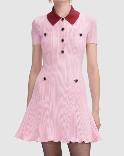 SP Burgundy Contrast Collar Pink Knit Mini Dress