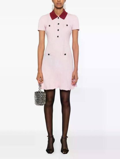 SP Burgundy Contrast Collar Pink Knit Mini Dress