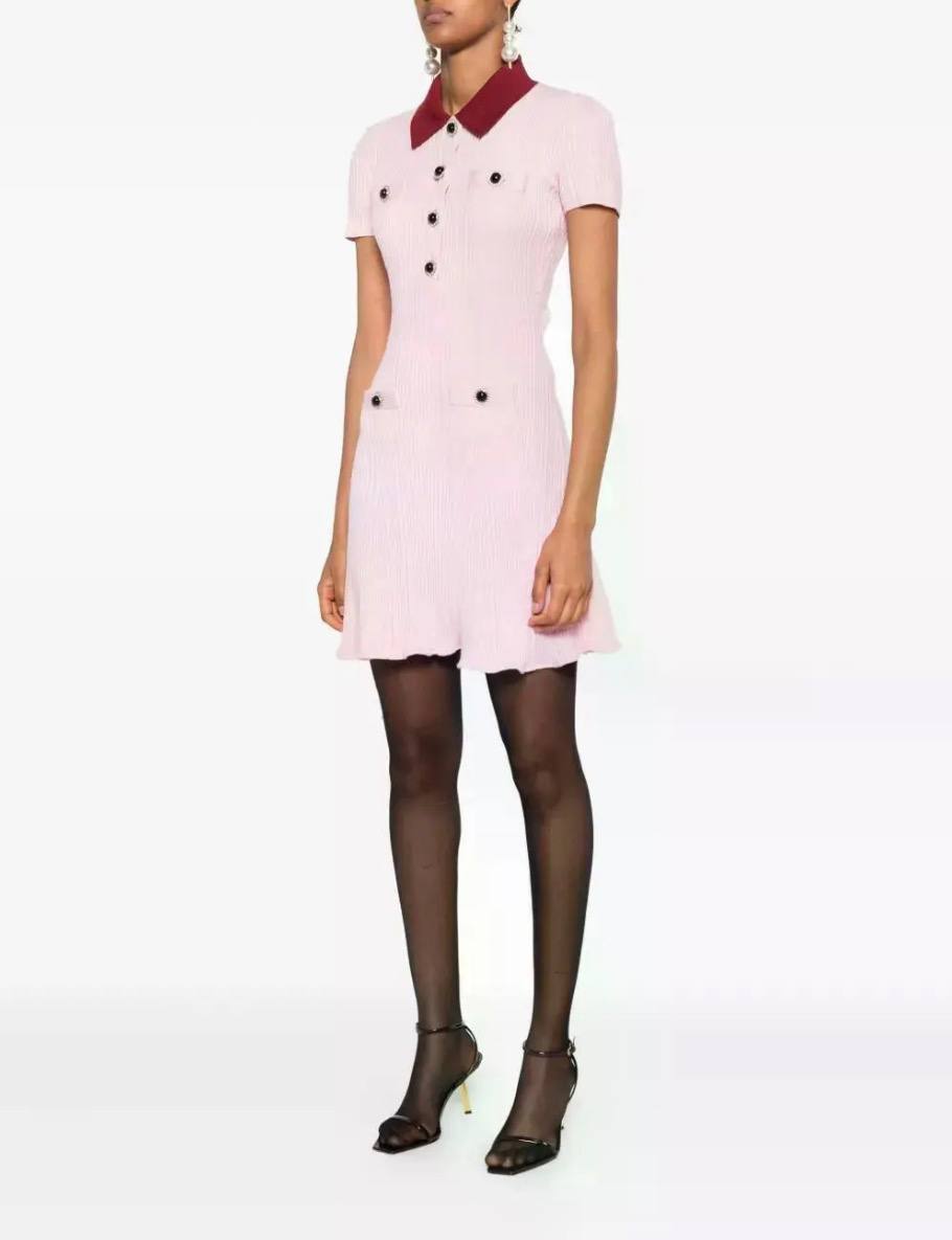SP Burgundy Contrast Collar Pink Knit Mini Dress