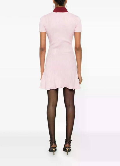 SP Burgundy Contrast Collar Pink Knit Mini Dress