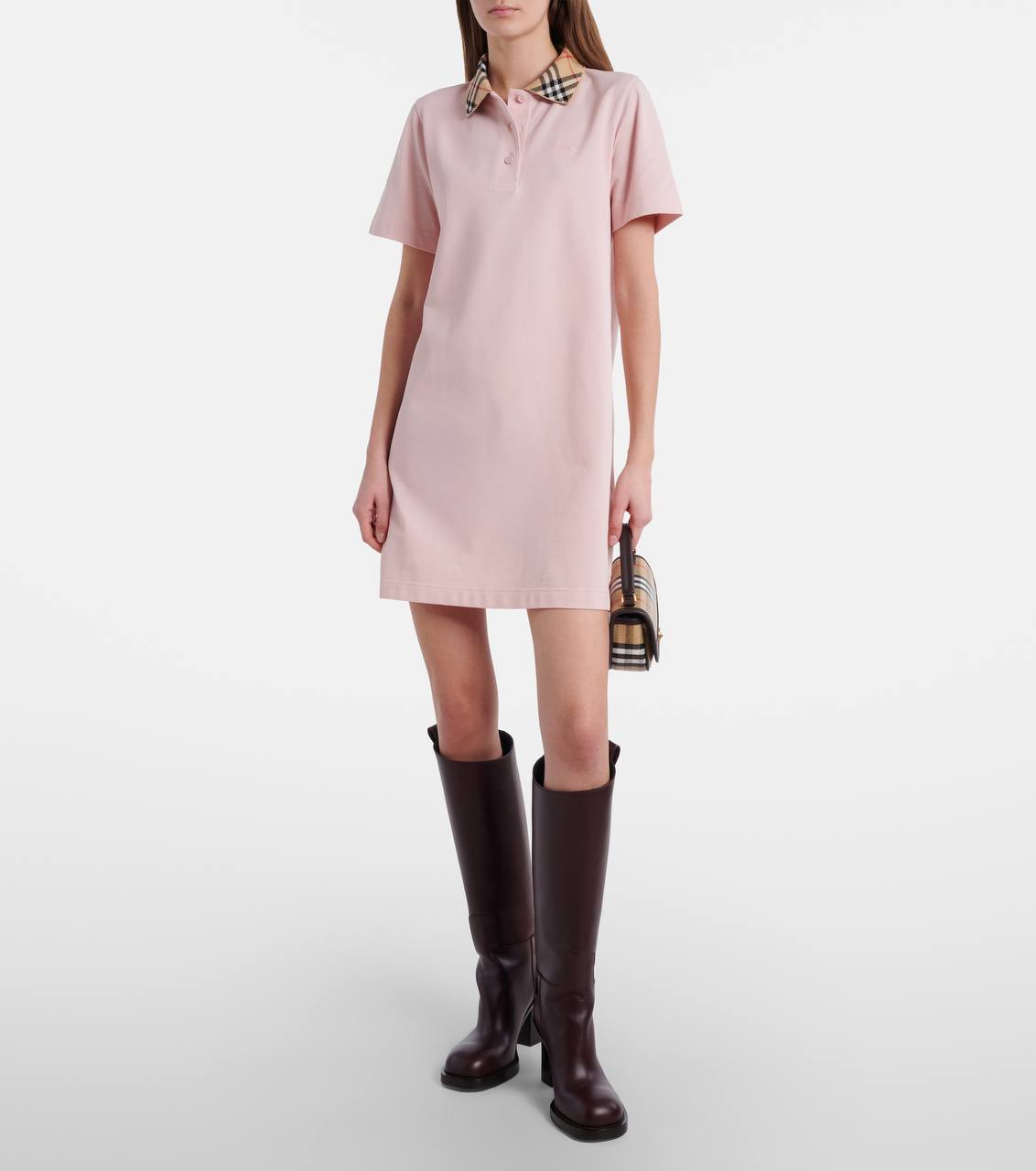 BBR Check Collar Cotton Polo Shift Mini Dress