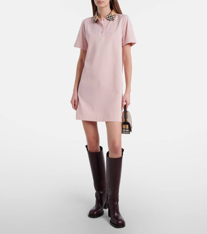 BBR Check Collar Cotton Polo Shift Mini Dress