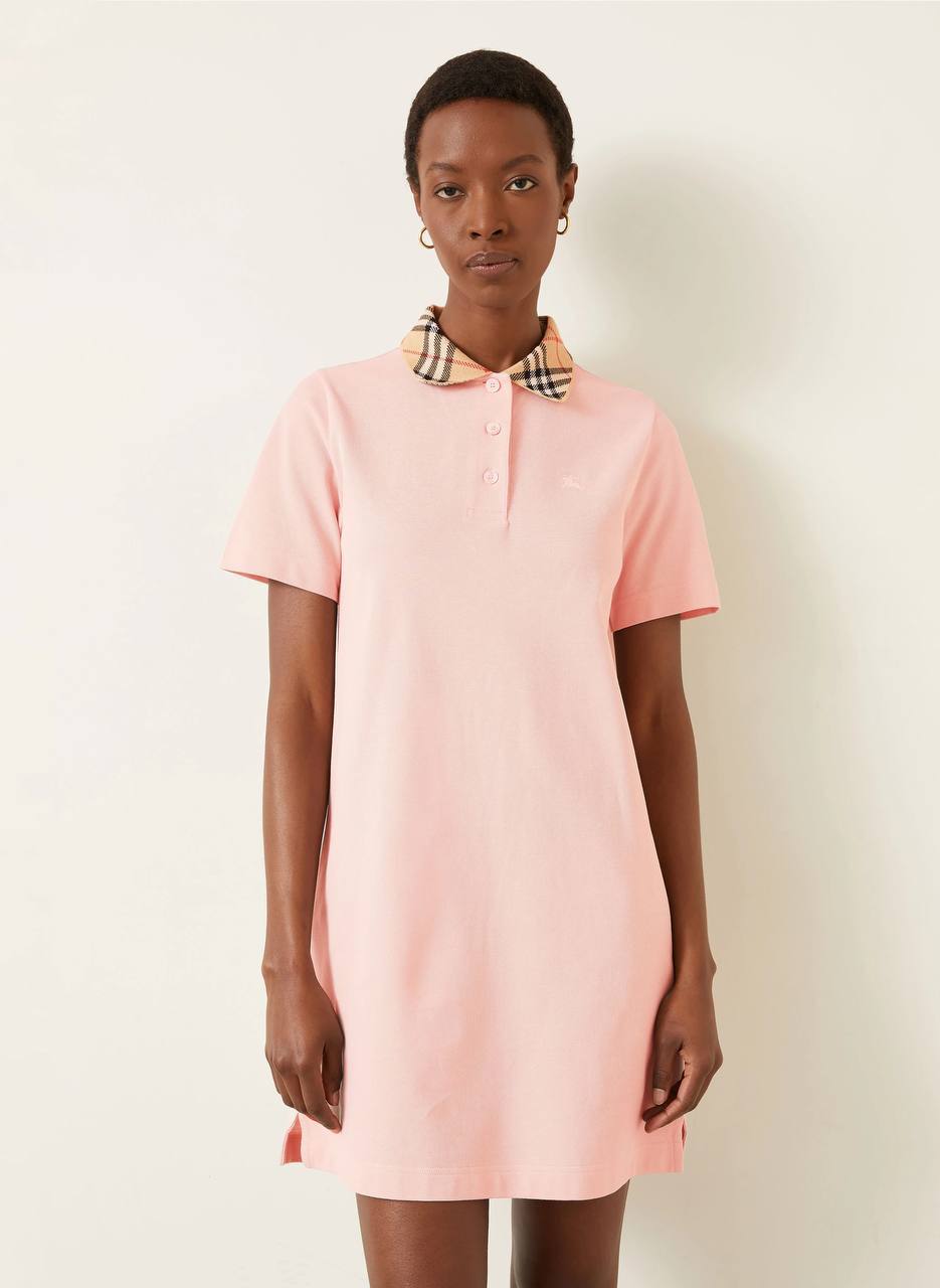 BBR Check Collar Cotton Polo Shift Mini Dress
