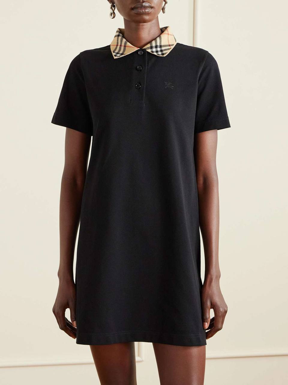 BBR Check Collar Cotton Polo Shift Mini Dress
