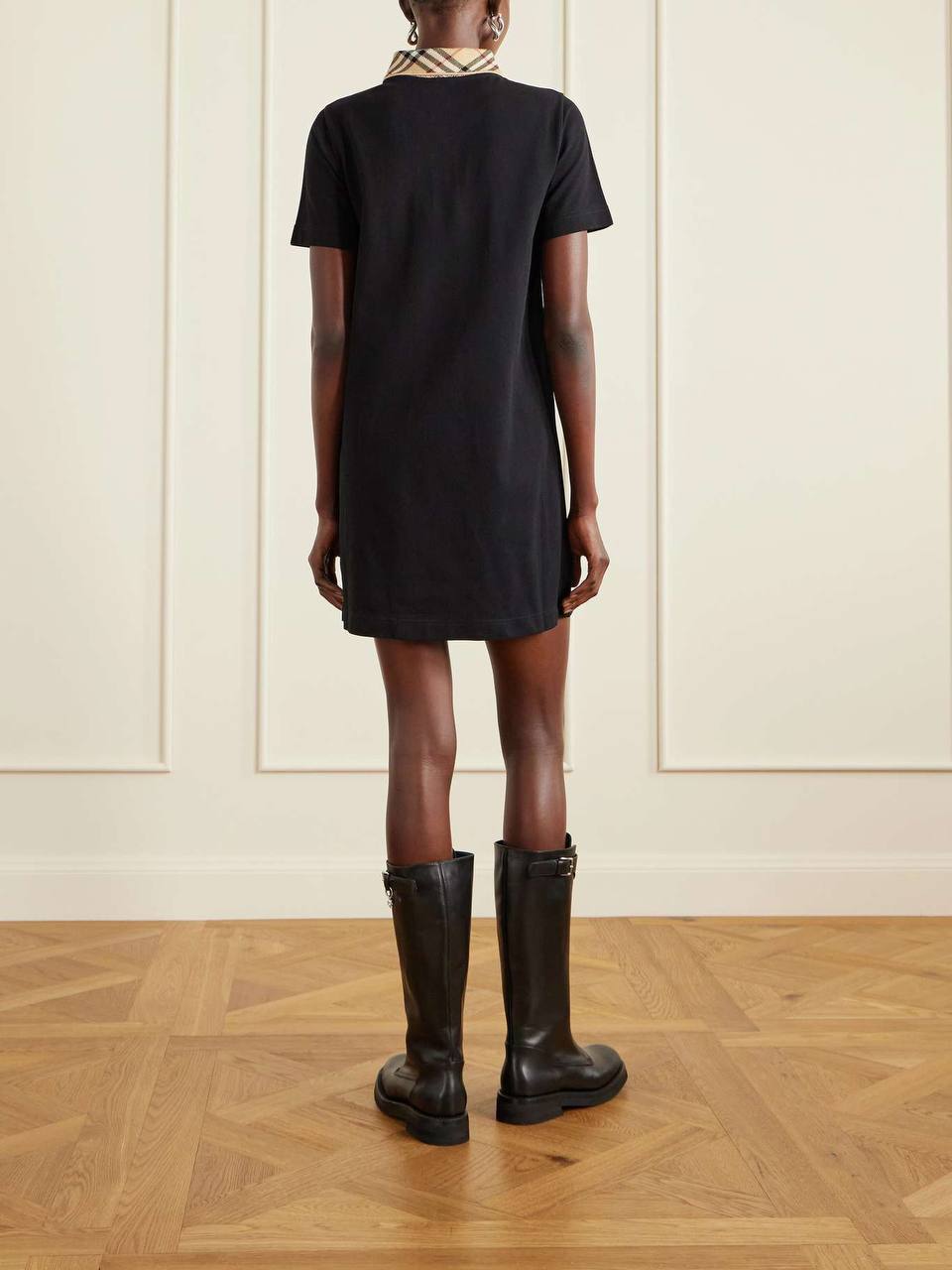 BBR Check Collar Cotton Polo Shift Mini Dress