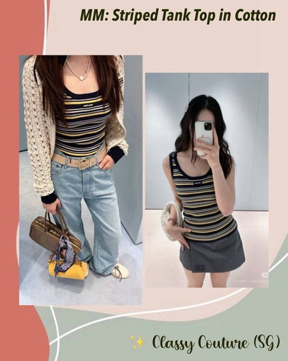 MM Logo Patch Striped Cotton Tank Top