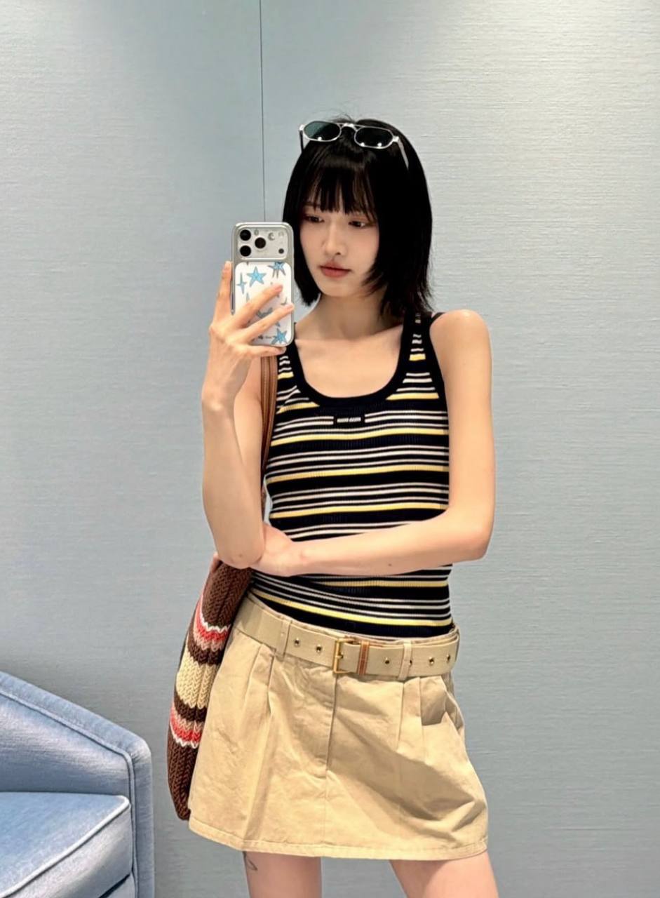 MM Logo Patch Striped Cotton Tank Top