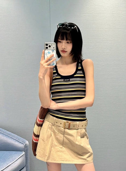 MM Logo Patch Striped Cotton Tank Top