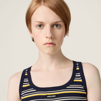 MM Logo Patch Striped Cotton Tank Top