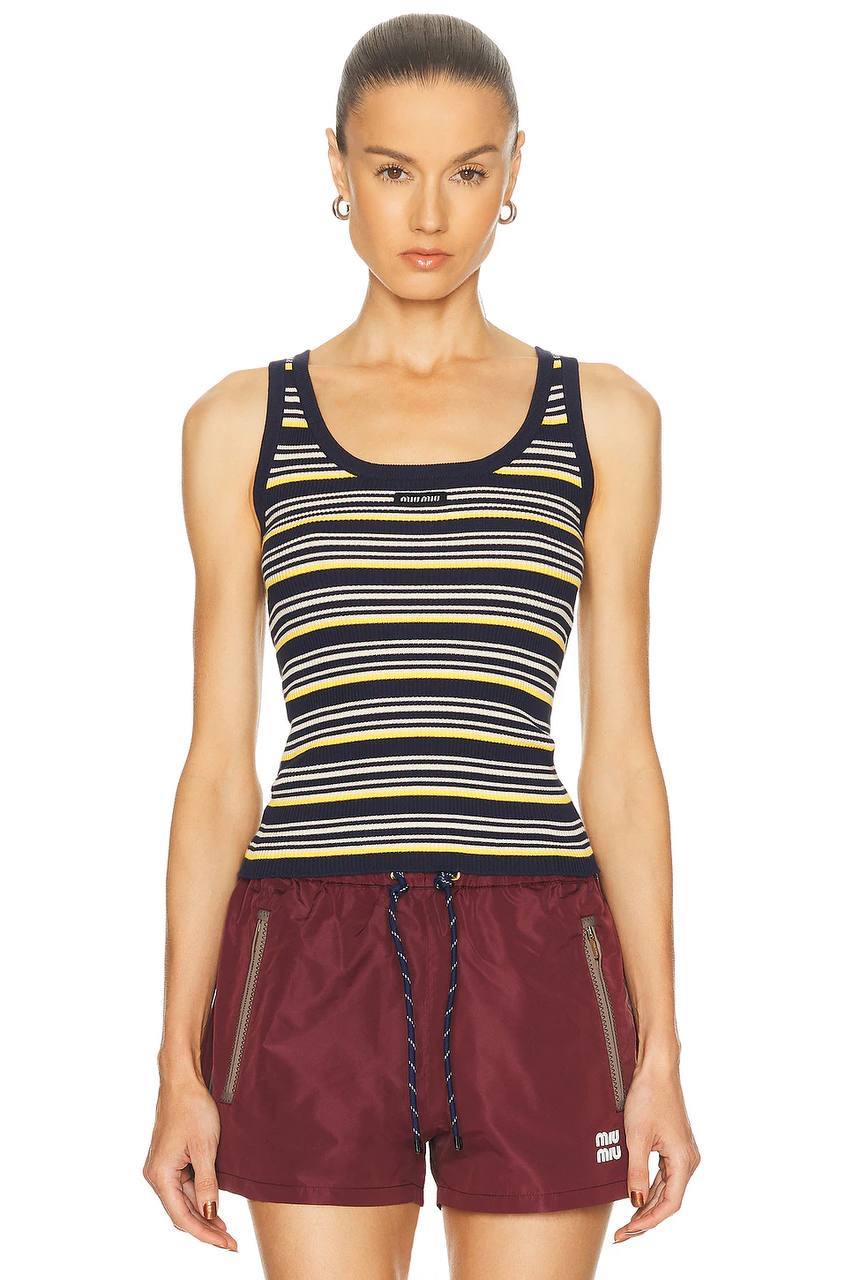 MM Logo Patch Striped Cotton Tank Top