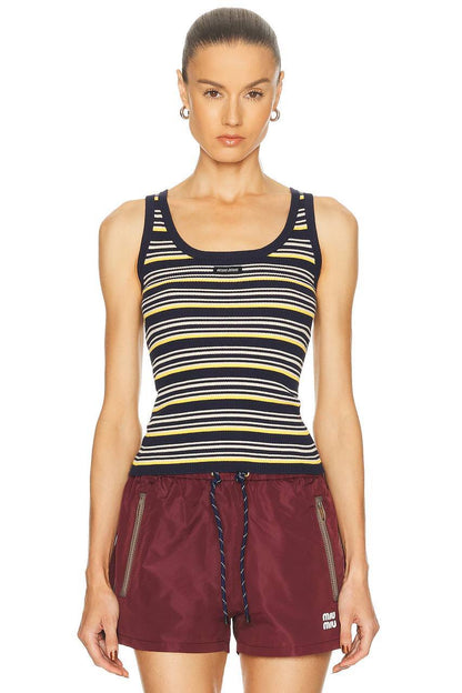 MM Logo Patch Striped Cotton Tank Top