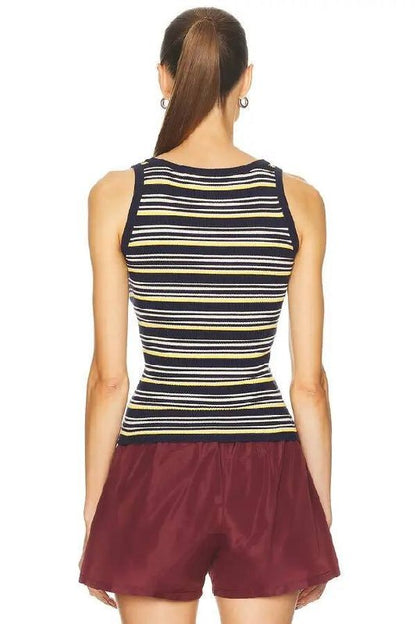 MM Logo Patch Striped Cotton Tank Top