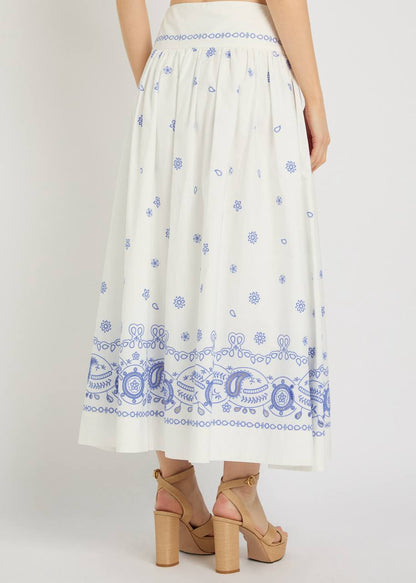 SP White And Blue Embroidered Midi Skirt
