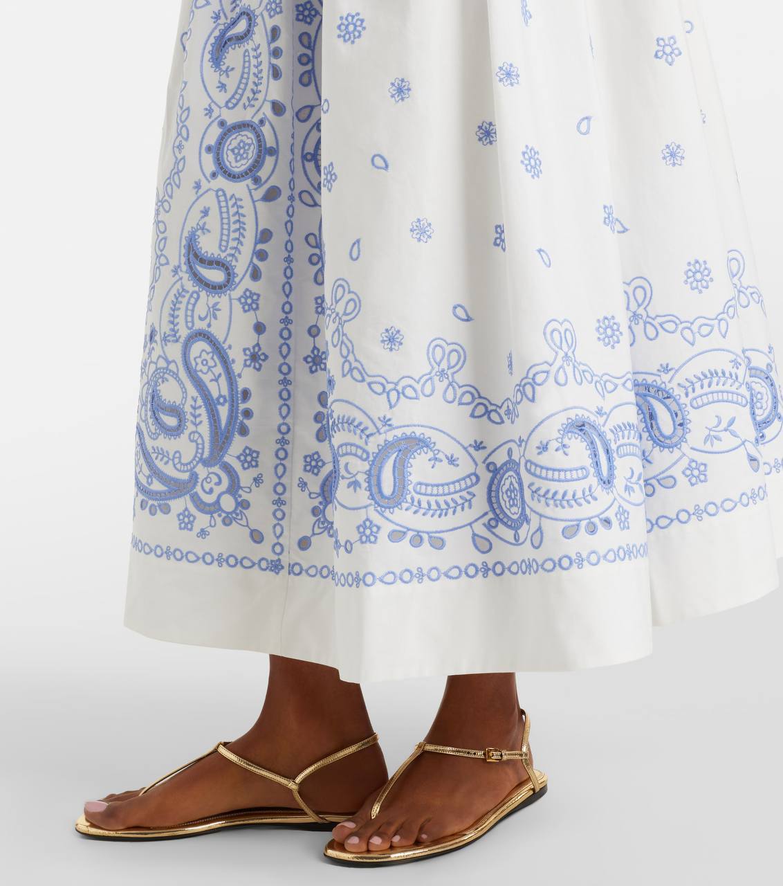 SP White And Blue Embroidered Midi Skirt