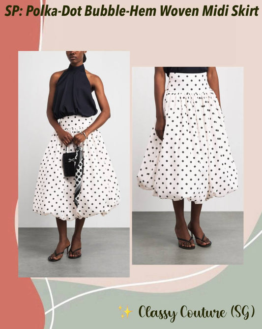 SP Polka-Dot Bubble-Hem Woven Midi Skirt