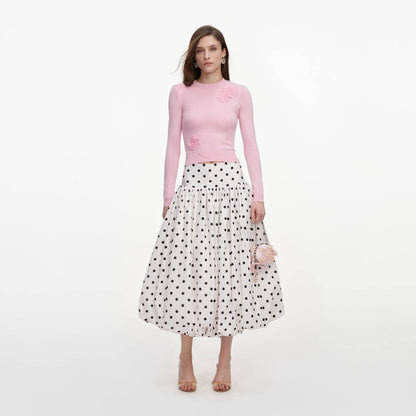 SP Polka-Dot Bubble-Hem Woven Midi Skirt