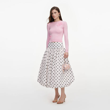 SP Polka-Dot Bubble-Hem Woven Midi Skirt