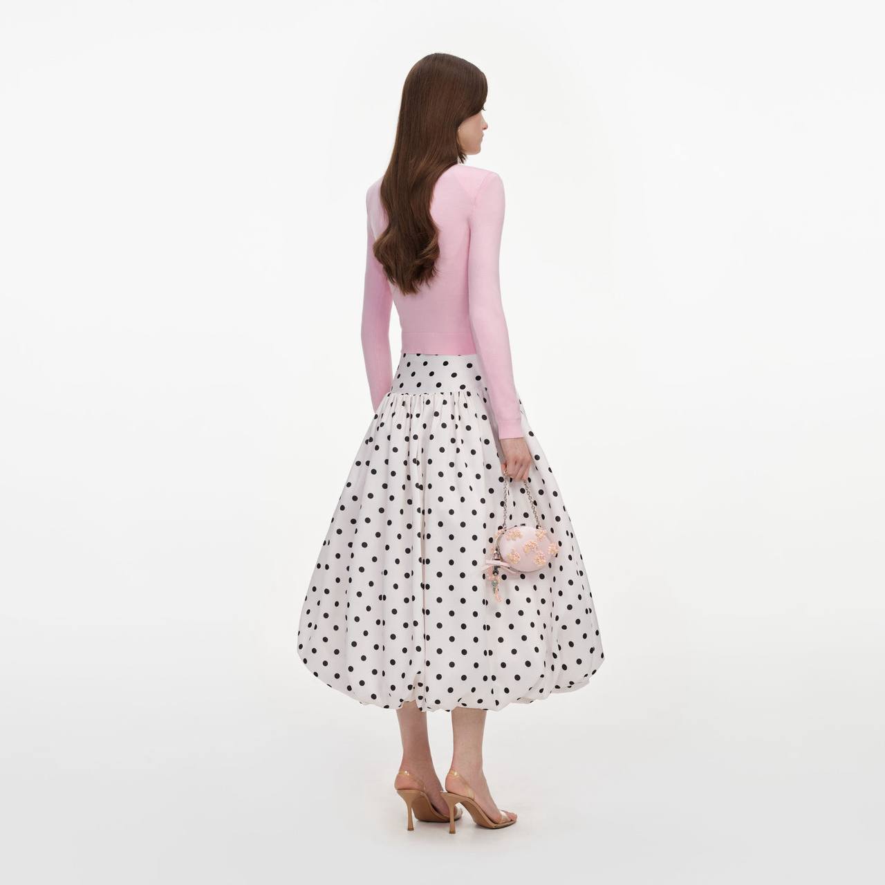 SP Polka-Dot Bubble-Hem Woven Midi Skirt