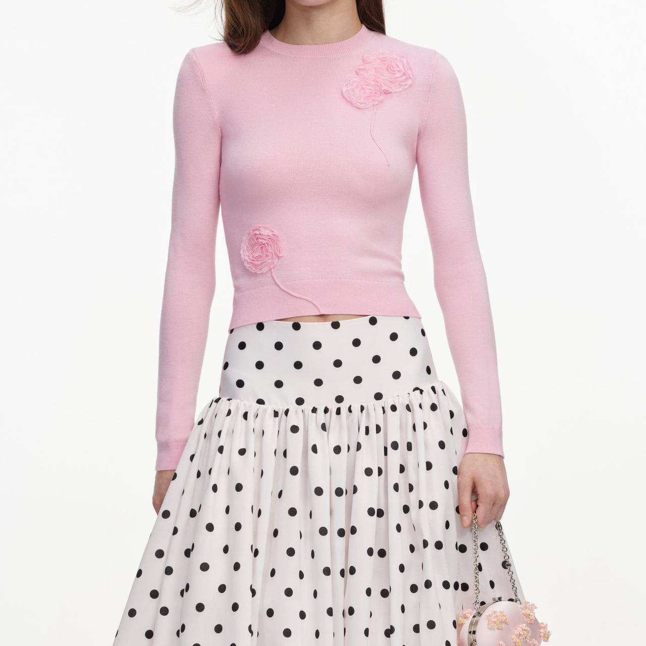 SP Polka-Dot Bubble-Hem Woven Midi Skirt