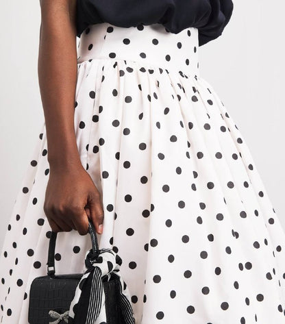 SP Polka-Dot Bubble-Hem Woven Midi Skirt