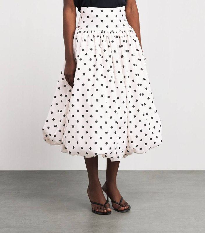SP Polka-Dot Bubble-Hem Woven Midi Skirt