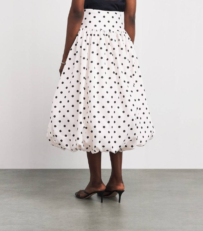 SP Polka-Dot Bubble-Hem Woven Midi Skirt