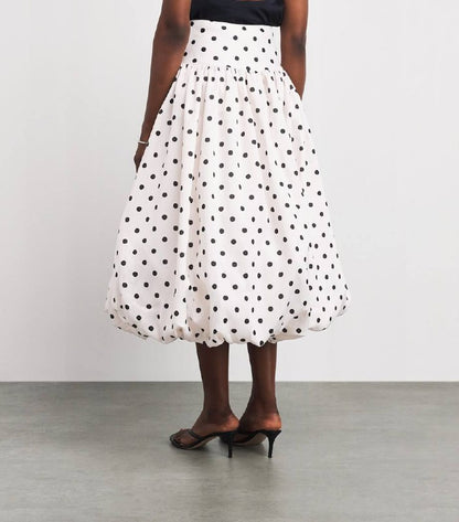 SP Polka-Dot Bubble-Hem Woven Midi Skirt