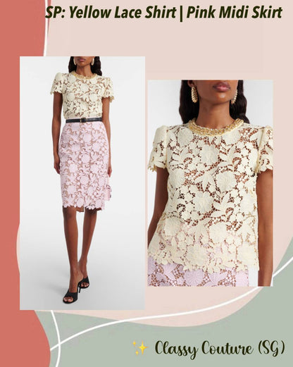 SP Yellow Lace Shirt | Pink Midi Skirt