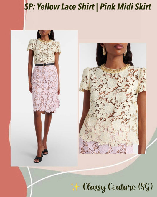 SP Yellow Lace Shirt | Pink Midi Skirt