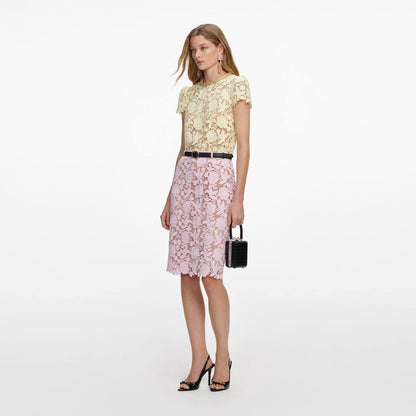 SP Yellow Lace Shirt | Pink Midi Skirt
