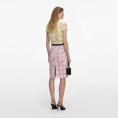 SP Yellow Lace Shirt | Pink Midi Skirt