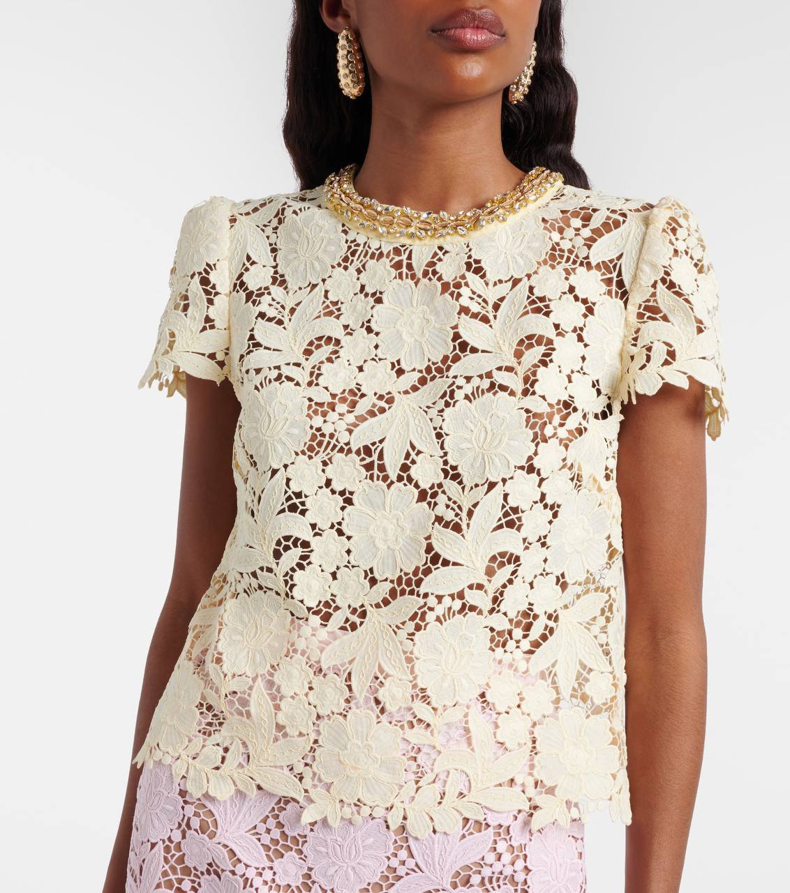 SP Yellow Lace Shirt | Pink Midi Skirt