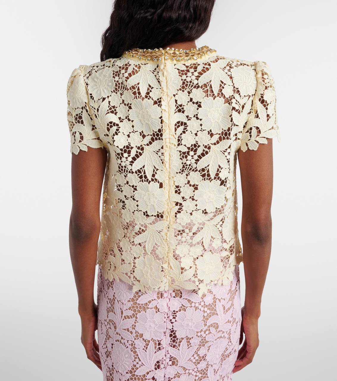 SP Yellow Lace Shirt | Pink Midi Skirt